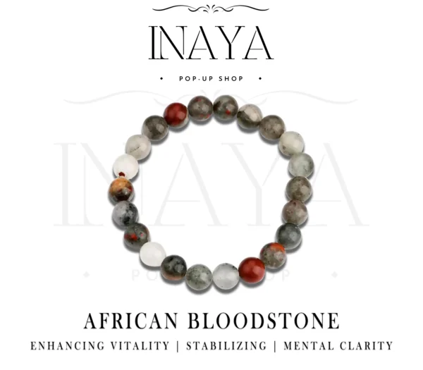 GB010 ROUND SHAPE NATURAL AFRICAN BLOODSTONE STONE BRACELET