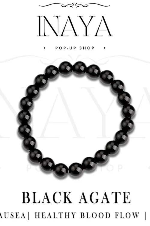 GB014 ROUND SHAPE NATURAL BLACK AGATE STONE BRACELET