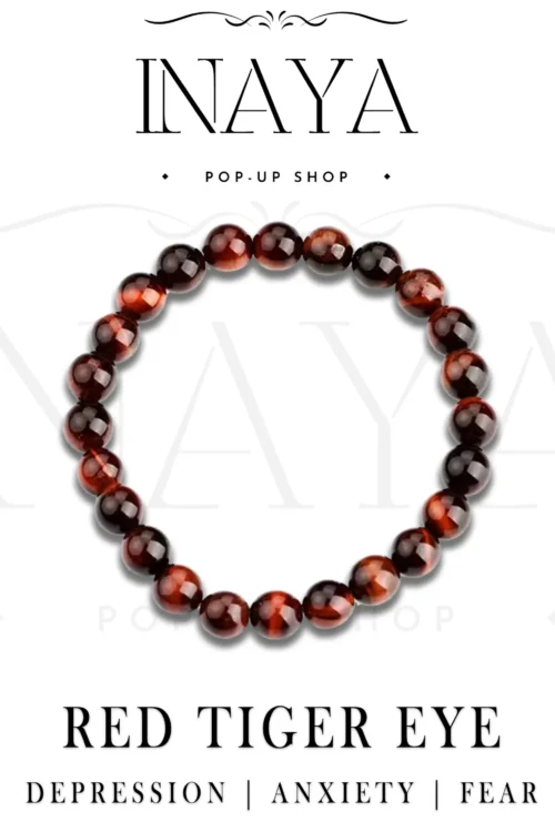 GB016 ROUND SHAPE NATURAL RED TIGER EYE STONE BRACELET