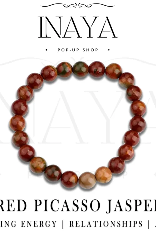 GB017 ROUND SHAPE NATURAL RED PICASSO JASPER STONE BRACELET