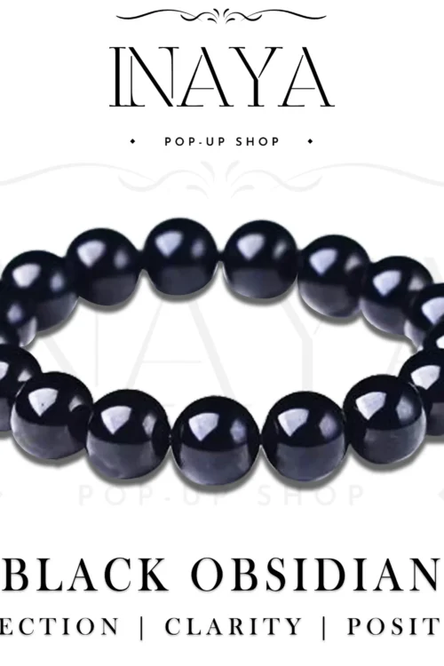 GB002 ROUND SHAPE NATURAL BLACK OBSIDIAN STONE BRACELET