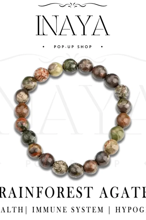 GB022 ROUND SHAPE NATURAL RAINFOREST AGATE STONE BRACELET