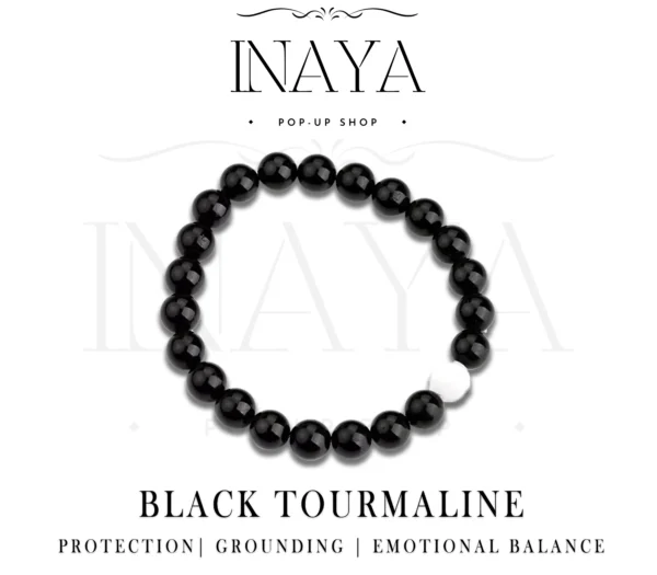 GB027 ROUND SHAPE NATURAL BLACK TOURMALINE STONE BRACELET