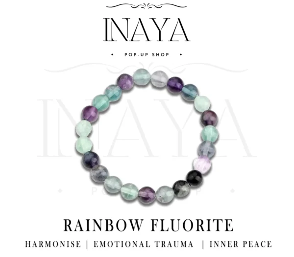 GB029 ROUND SHAPE NATURAL RAINBOW FLUORITE STONE BRACELET