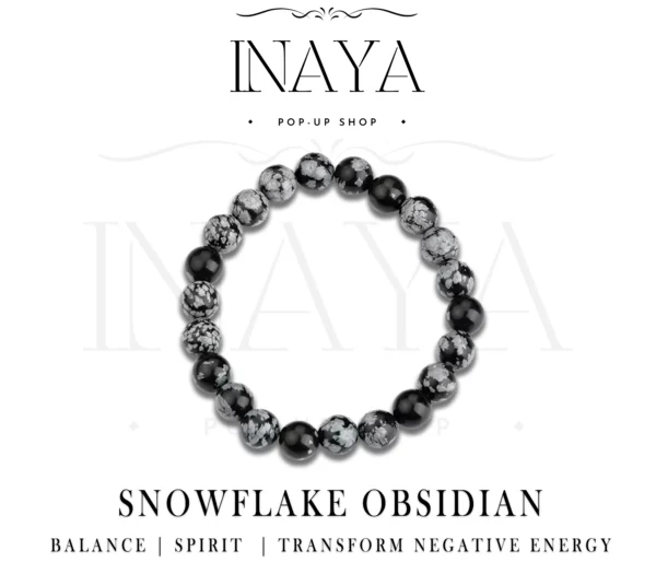 GB033 ROUND SHAPE NATURAL SNOWFLAKE OBSIDIAN STONE BRACELET