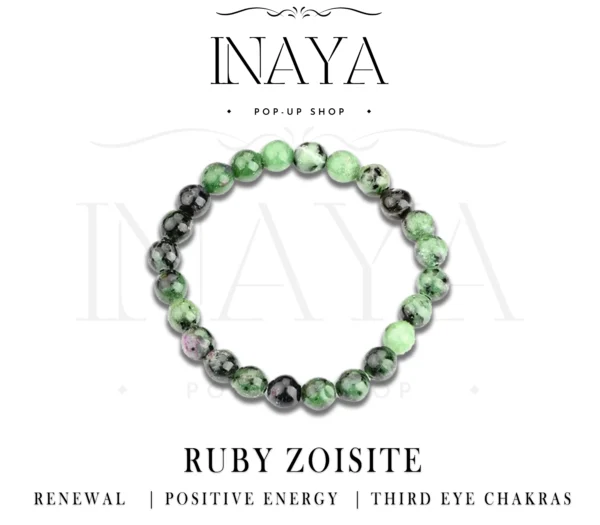 GB036 ROUND SHAPE NATURAL RUBY ZOISITE STONE BRACELET