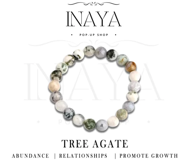 GB042 ROUND SHAPE NATURAL TREE AGATE STONE BRACELET