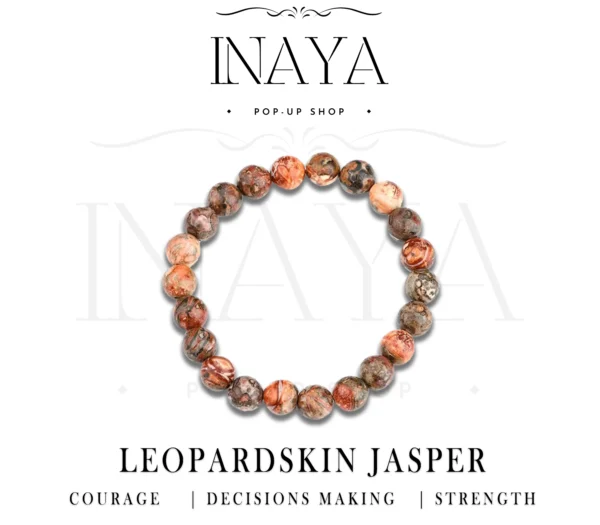 GB047 ROUND SHAPE NATURAL LEOPARDSKIN JASPER STONE BRACELET