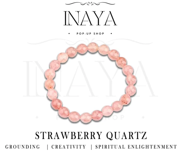 GB053 ROUND SHAPE NATURAL STRAWBERRY QUARTZ STONE BRACELET