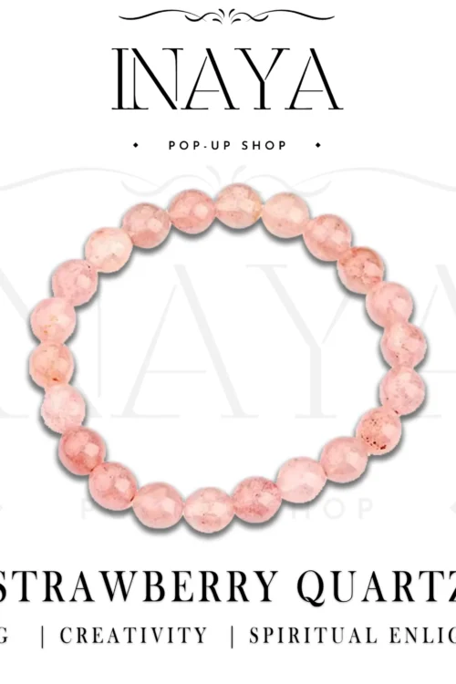 GB053 ROUND SHAPE NATURAL STRAWBERRY QUARTZ STONE BRACELET