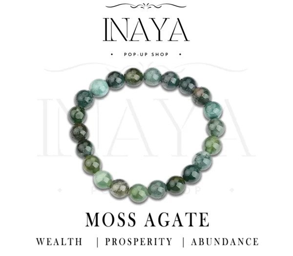 GB054 ROUND SHAPE NATURAL MOSS AGATE STONE BRACELET