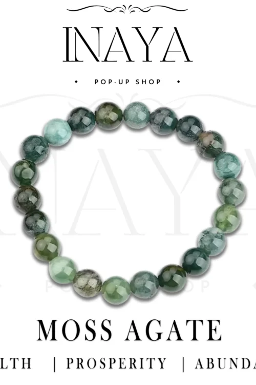 GB054 ROUND SHAPE NATURAL MOSS AGATE STONE BRACELET