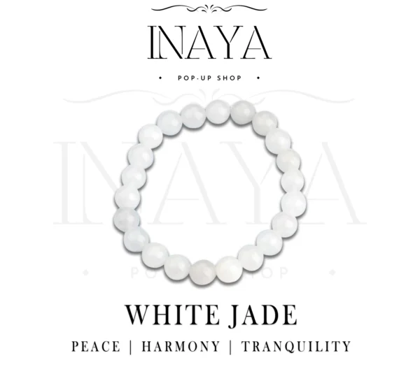 GB058 ROUND SHAPE NATURAL WHITE JADE STONE BRACELET