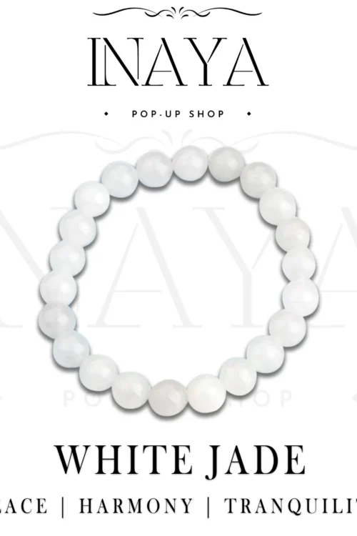 GB058 ROUND SHAPE NATURAL WHITE JADE STONE BRACELET