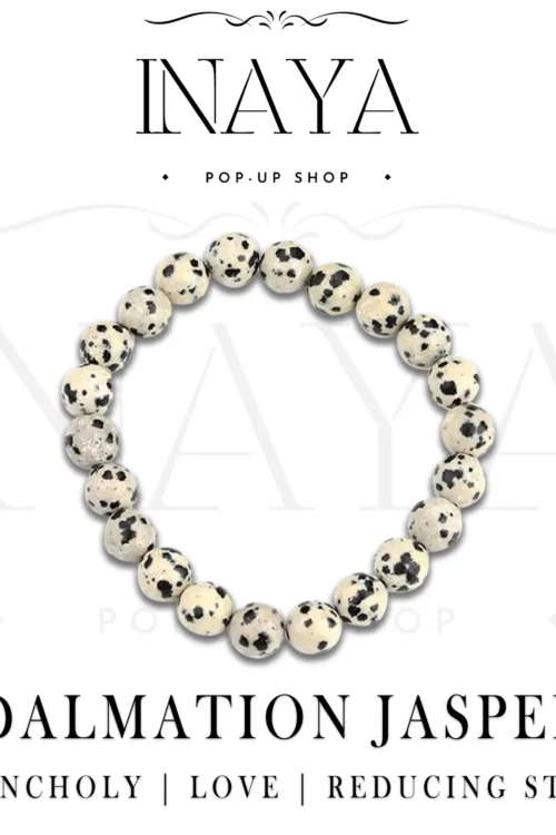 GB063 ROUND SHAPE NATURAL DALMATION JASPER STONE BRACELET