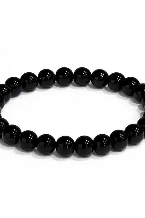GB003 ROUND SHAPE NATURAL BLACK OBSIDIAN STONE BRACELET