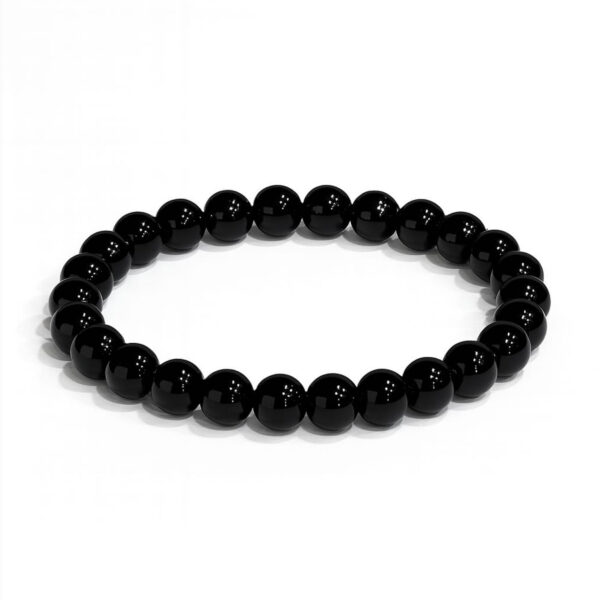 GB003 ROUND SHAPE NATURAL BLACK OBSIDIAN STONE BRACELET
