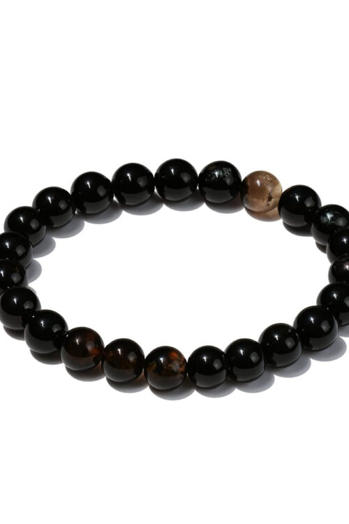 GB012 ROUND SHAPE NATURAL BLACK TOURMALINE STONE BRACELET