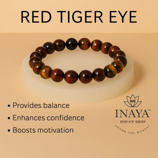GB011 ROUND SHAPE NATURAL RED TIGER EYE STONE BRACELET - Image 2