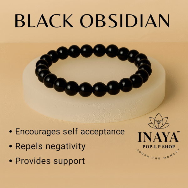 GB003 ROUND SHAPE NATURAL BLACK OBSIDIAN STONE BRACELET - Image 2