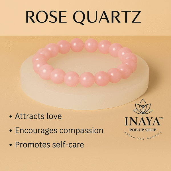 GB007 ROUND SHAPE NATURAL ROSE QUARTZ STONE BRACELET - Image 2