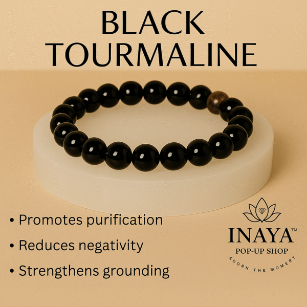 GB012 ROUND SHAPE NATURAL BLACK TOURMALINE STONE BRACELET - Image 2