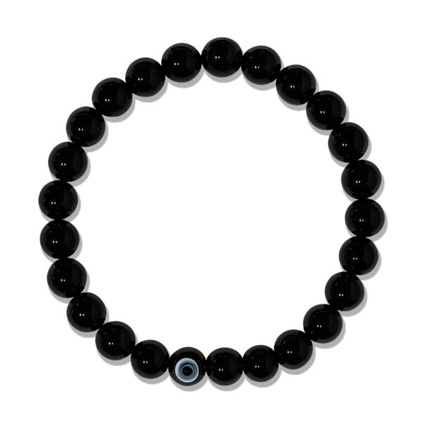 GB030 ROUND SHAPE NATURAL BLACK OBSIDIAN WITH EVIL EYE BRACELET