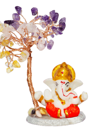 CTT007 INAYA POP-UP SHOP Natural Crystal Gemstone Tree with Lord Ganesha Idol | Healing Feng Shui Decorative Showpiece for Home, Office & Gifts (Amethyst, Citrine, Rose Quartz Variants)