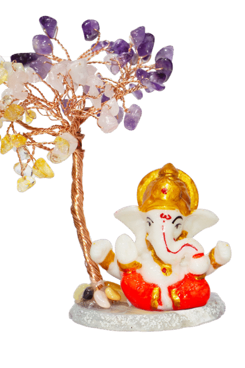 CTT007 INAYA POP-UP SHOP Natural Crystal Gemstone Tree with Lord Ganesha Idol | Healing Feng Shui Decorative Showpiece for Home, Office & Gifts (Amethyst, Citrine, Rose Quartz Variants)