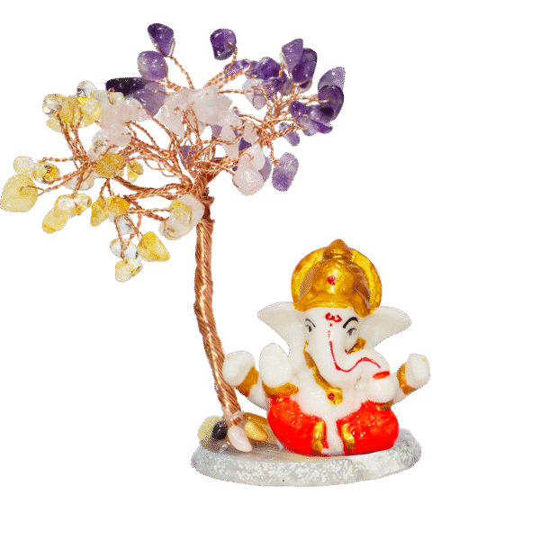 CTT007 INAYA POP-UP SHOP Natural Crystal Gemstone Tree with Lord Ganesha Idol | Healing Feng Shui Decorative Showpiece for Home, Office & Gifts (Amethyst, Citrine, Rose Quartz Variants)