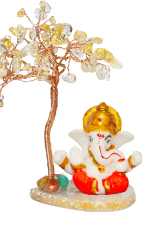 CTT009 INAYA POP-UP SHOP Citrine Crystal Tree with Lord Ganesha Idol on Stone Base – Handmade Gemstone Bonsai for Wealth, Success & Positive Energy