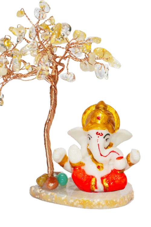 CTT009 INAYA POP-UP SHOP Citrine Crystal Tree with Lord Ganesha Idol on Stone Base – Handmade Gemstone Bonsai for Wealth, Success & Positive Energy