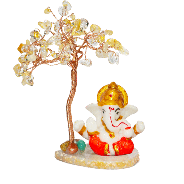 CTT009 INAYA POP-UP SHOP Citrine Crystal Tree with Lord Ganesha Idol on Stone Base – Handmade Gemstone Bonsai for Wealth, Success & Positive Energy