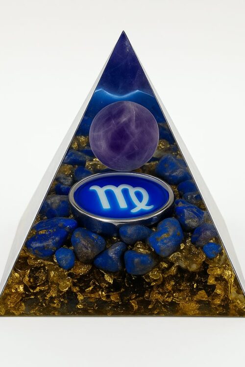 SP003 Capricorn Zodiac Orgonite Pyramid with Amethyst & Lapis Lazuli | Blue Resin Energy Generator for Chakra Healing, Astrology Gifts, EMF Protection & Meditation Décor