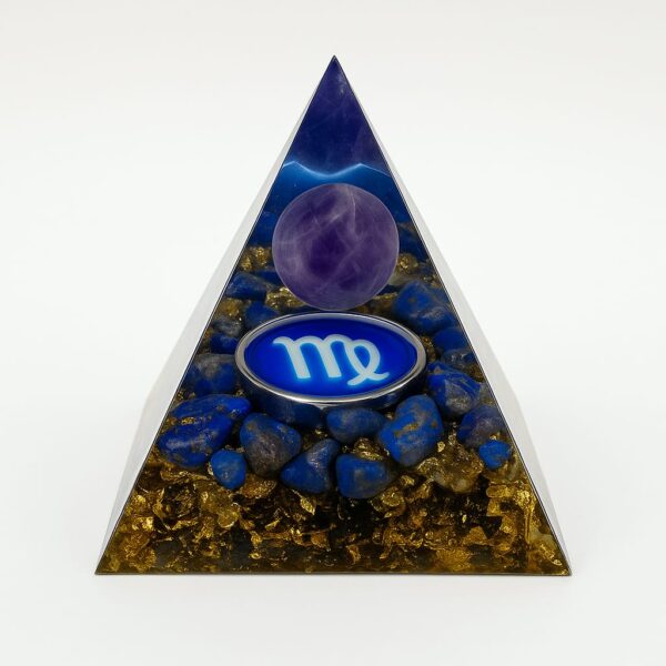 SP003 Capricorn Zodiac Orgonite Pyramid with Amethyst & Lapis Lazuli | Blue Resin Energy Generator for Chakra Healing, Astrology Gifts, EMF Protection & Meditation Décor