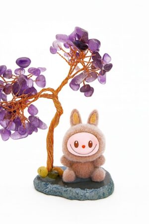 CTT001 Amethyst Crystal Gemstone Tree with Cute Plush Bunny | Spiritual Decor for Peace, Protection & Calm | Handmade Healing Tree Showpiece Gift for Desk, Kids, Meditation & Home Decoration