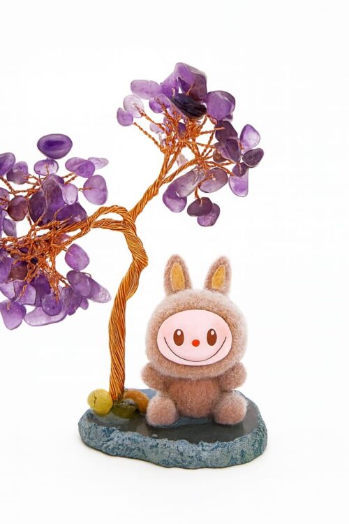 CTT001 Amethyst Crystal Gemstone Tree with Cute Plush Bunny | Spiritual Decor for Peace, Protection & Calm | Handmade Healing Tree Showpiece Gift for Desk, Kids, Meditation & Home Decoration
