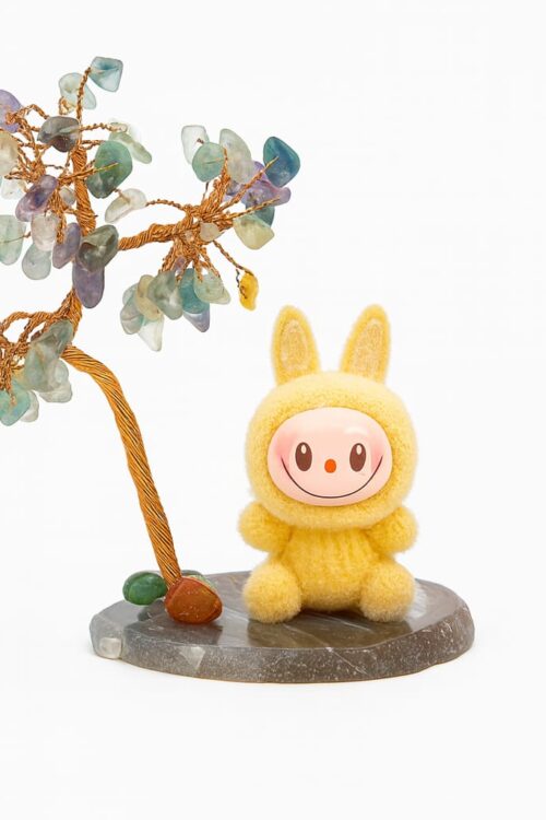CTT003 Fluorite Crystal Gemstone Tree with Cute Plush Bunny | Handmade Healing Tree Showpiece for Positivity, Focus & Protection | Unique Home Decor & Gift for Kids, Desk, Spiritual Corners