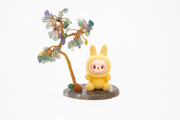 CTT003 Fluorite Crystal Gemstone Tree with Cute Plush Bunny | Handmade Healing Tree Showpiece for Positivity, Focus & Protection | Unique Home Decor & Gift for Kids, Desk, Spiritual Corners