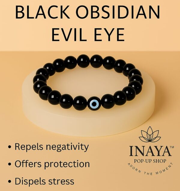 GB032 COMBO OF ROUND SHAPE NATURAL PYRITE & BLACK OBSIDIAN STONE BRACELET - Image 4
