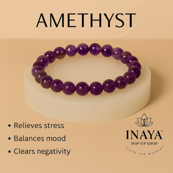 GB017 ROUND SHAPE NATURAL AMETHYST STONE BRACELET - Image 2