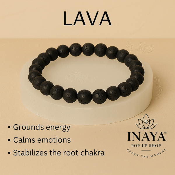 GB015 ROUND SHAPE NATURAL LAWA STONE BRACELET - Image 2