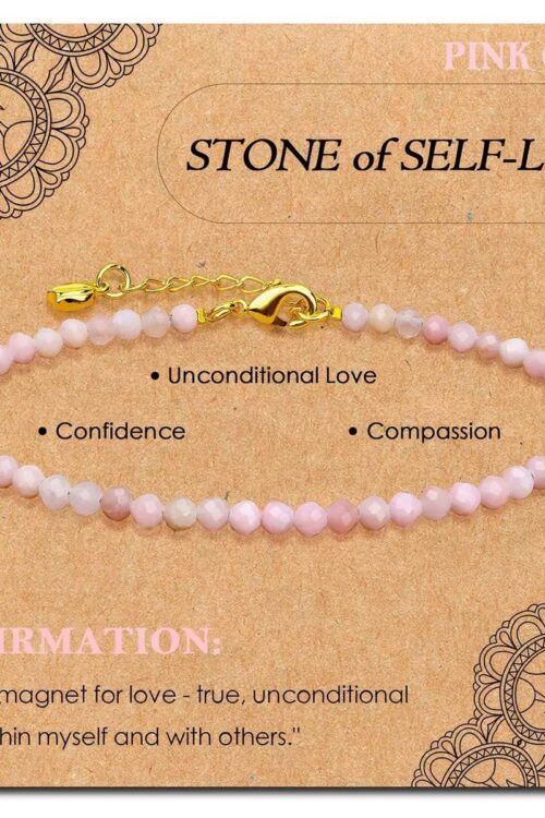 GB002 2MM GOLD PLATED PINK OPAL STONE BEAD BRACELET