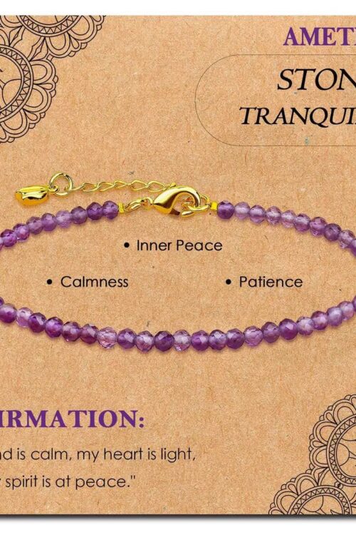 GB004 2MM GOLD PLATED AMETHYST STONE BEAD BRACELET
