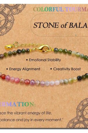 GB008 2MM GOLD PLATED COLOURFUL TOURMALINE STONE BEAD BRACELET