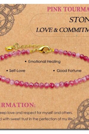 GB011 2MM GOLD PLATED PINK TOURMALINE STONE BEAD BRACELET