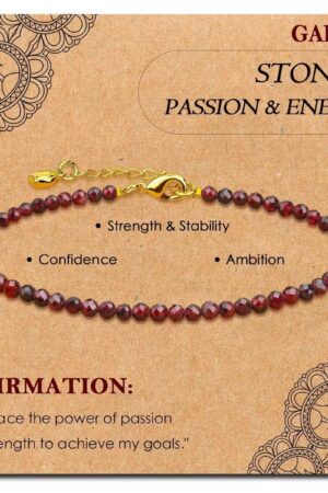 GB013 2MM GOLD PLATED GARNET STONE BEAD BRACELET