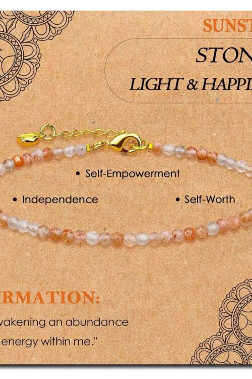 GB015 2MM GOLD PLATED SUNSTONE STONE BEAD BRACELET