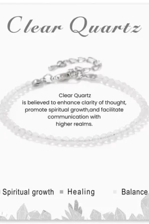 SB001 2MM SILVER PLATED CLEAR QUARTZ STONE BEAD BRACELET