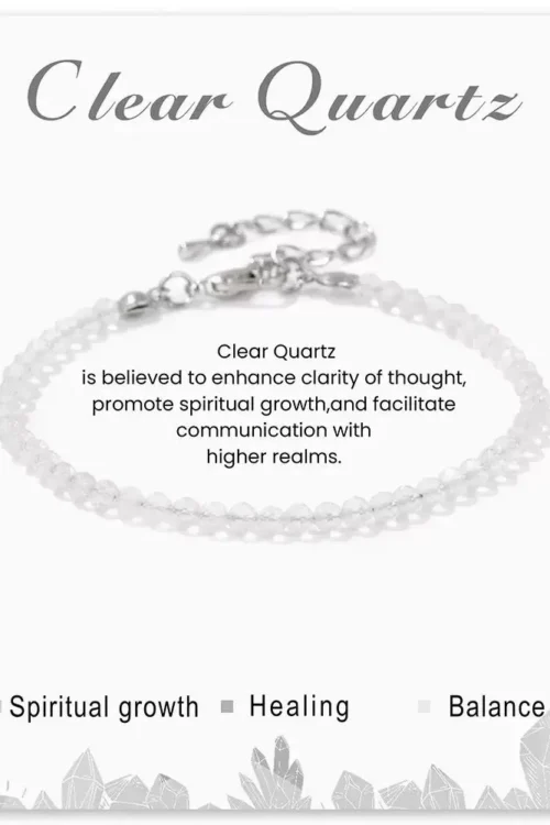 SB001 2MM SILVER PLATED CLEAR QUARTZ STONE BEAD BRACELET